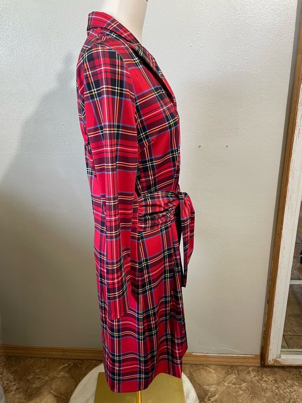 Dark Academia Plaid Shirt Dress Tie Waist Long Sleeve Large Gretchen Scott Paris - Picture 3 of 10